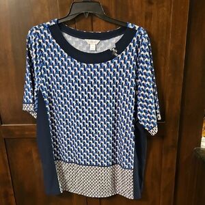 CJ Banks Blue and White Boxy Blouse